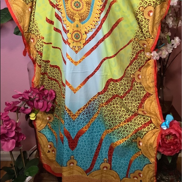🌼NWT WINLAR🐅 VIBRANT LEOPARD COVERUP CAFTAN - Picture 6 of 14